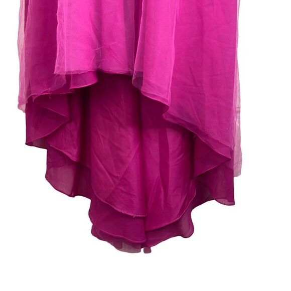 JJs House Hot Pink Formal Ballgown Dress Hi Low Beaded Cap Sleeves Barbie Prom - Picture 6 of 14